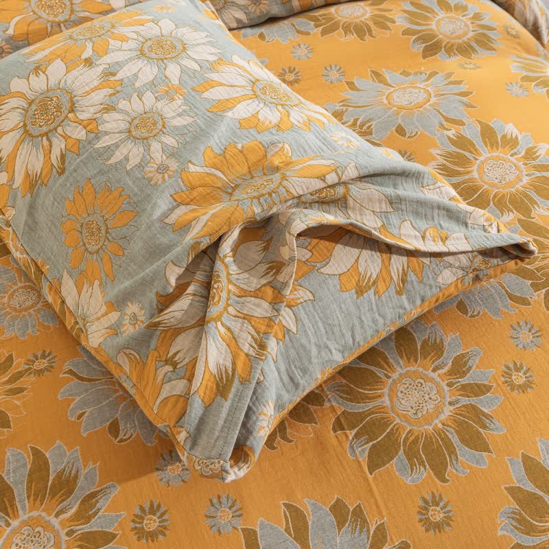 Vintage Sunflower Orange Cotton Bedding Set - image 14