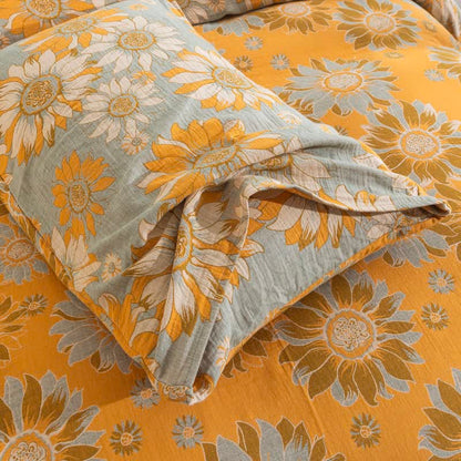 Vintage Sunflower Orange Cotton Bedding Set - image 14