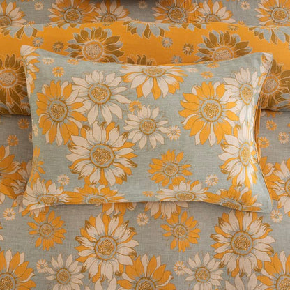 Vintage Sunflower Orange Cotton Bedding Set - Light Gray - 20" x 37" - 2PCS Pillowcases - image 29