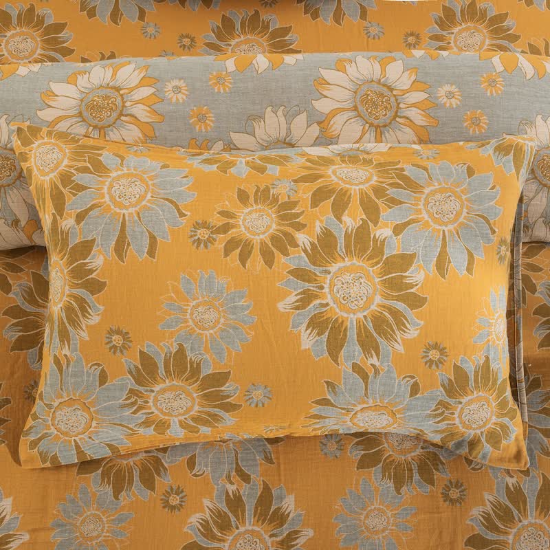 Vintage Sunflower Orange Cotton Bedding Set - Orange - 20" x 37" - 2PCS Pillowcases - image 13