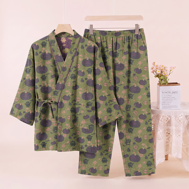 Retro Halloween Pumpkin Kimono Pajama Set - image 13