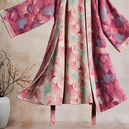 Artistic Ginkgo Leaf Kimono Loungewear Robe - image 3