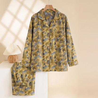 Ginkgo Leaf Notch Collar Pajama Set - image 1