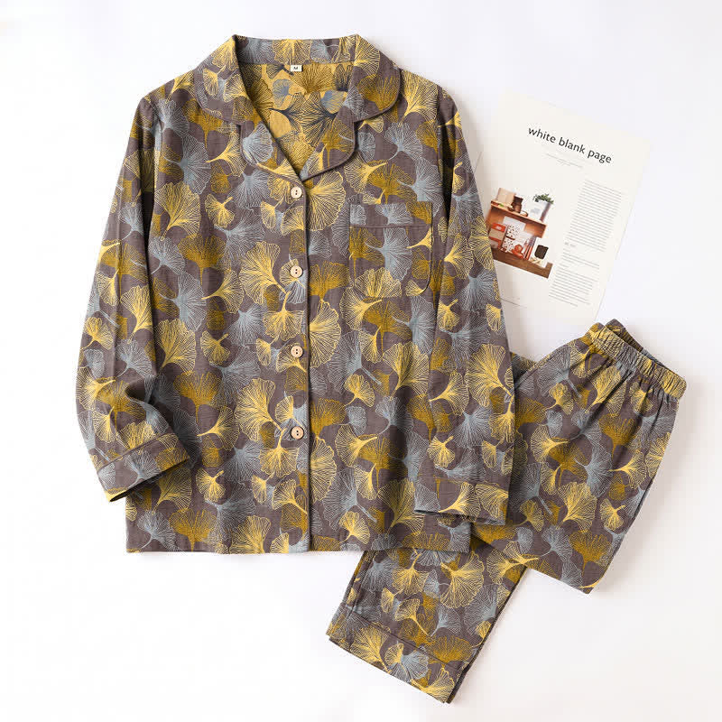 Ginkgo Leaf Notch Collar Pajama Set - image 11
