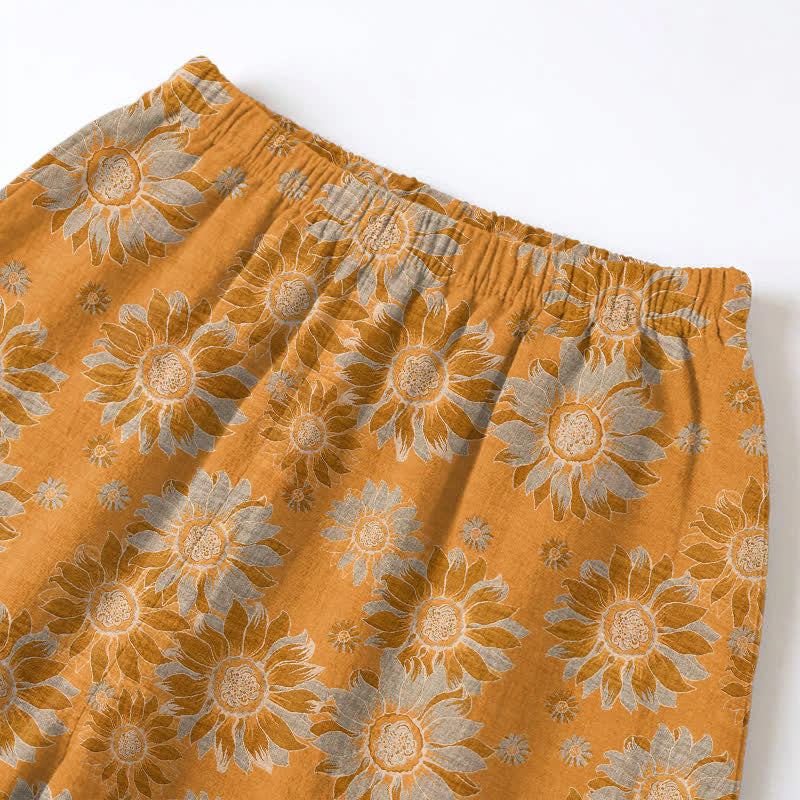 Retro Sunflower Cotton Loungewear Pajama Set - image 4