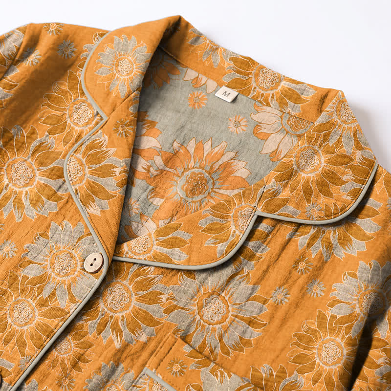 Retro Sunflower Cotton Loungewear Pajama Set - image 2
