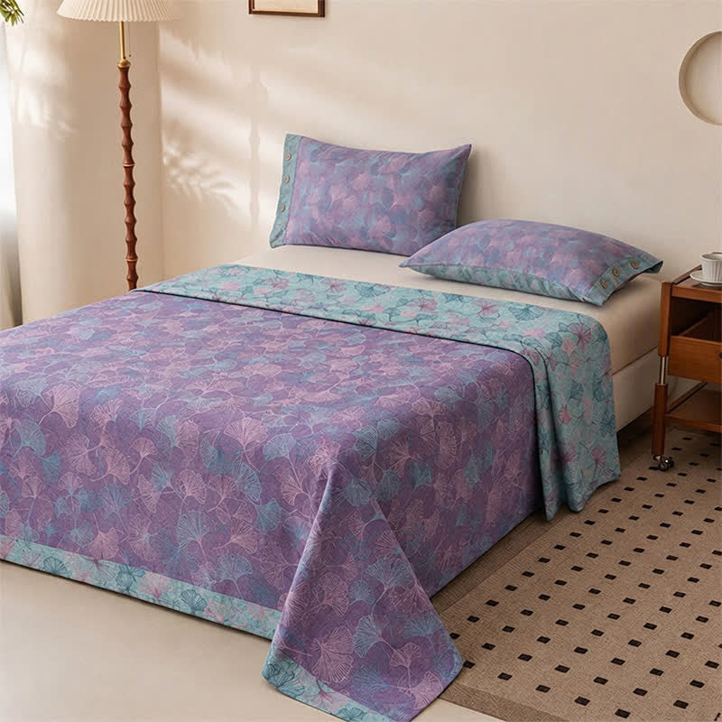 Muted Vintage Ginkgo Leaf Cotton Bedding Set - image 1