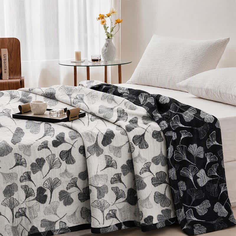 Grey‑Black Ginkgo Leaf Cotton Blanket - image 3
