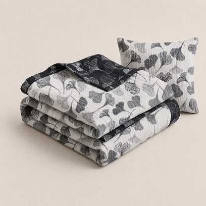 Grey‑Black Ginkgo Leaf Cotton Blanket - image 2