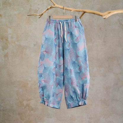 Vintage Ginkgo Leaf Cotton Lounge Pants - Blue - XL - image 0