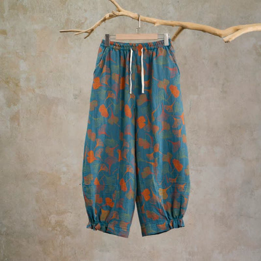 Multi‑Color Ginkgo Leaf Cotton Lounge Pants - Blue - XL - image 0