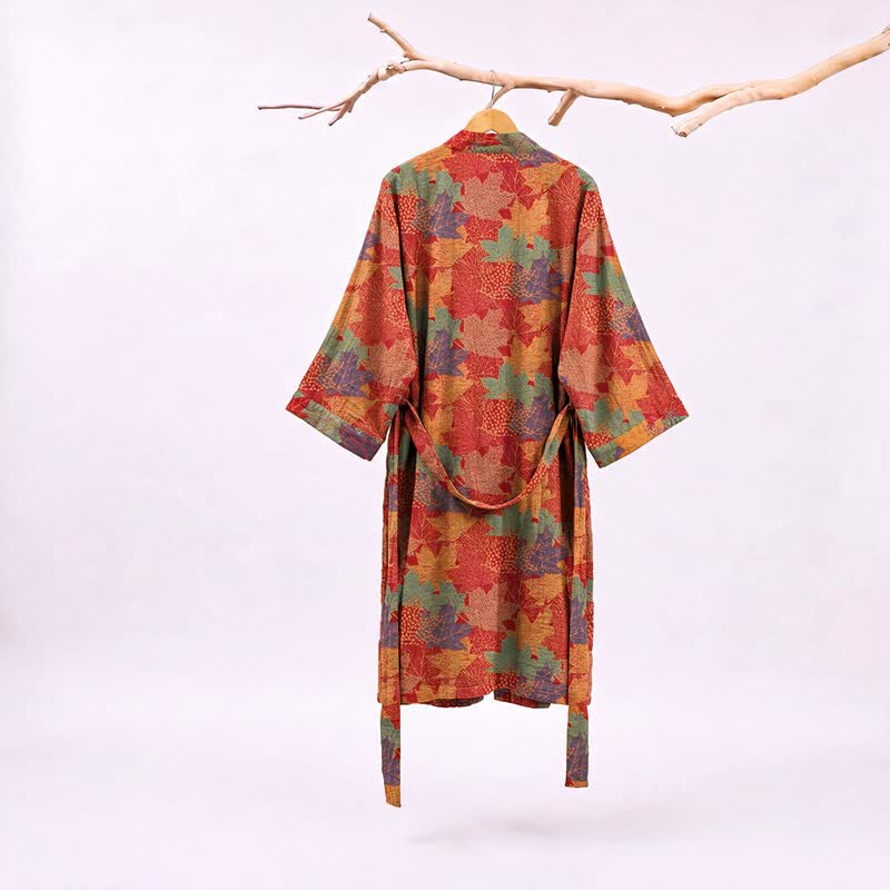 Autumn Maple Leaf Cotton Kimono Robe - image 1