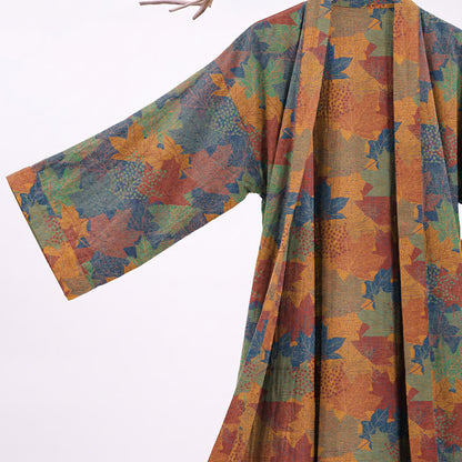 Autumn Maple Leaf Cotton Kimono Robe - image 32