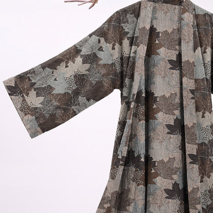 Autumn Maple Leaf Cotton Kimono Robe - image 38