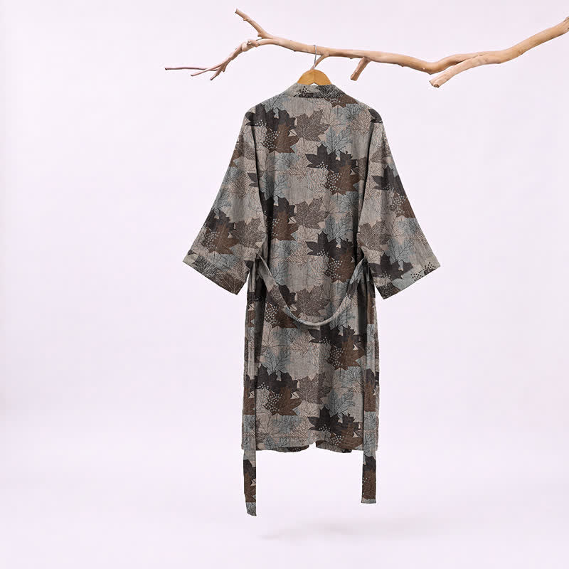 Autumn Maple Leaf Cotton Kimono Robe - image 42