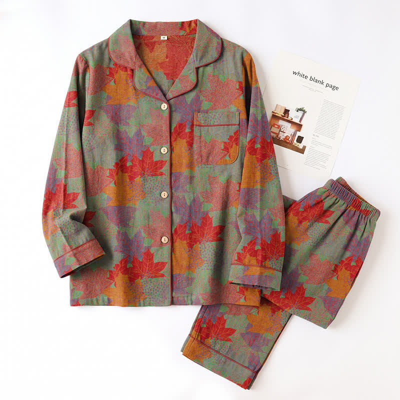 Fall Maple Leaf Cotton Loungewear Set - image 13