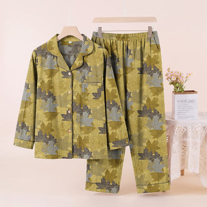 Fall Maple Leaf Cotton Loungewear Set - Yellow & Gray - XL - image 14
