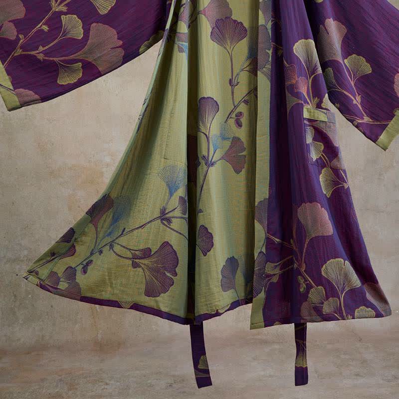 Retro Ginkgo Leaf Cotton Kimono Robe - image 2