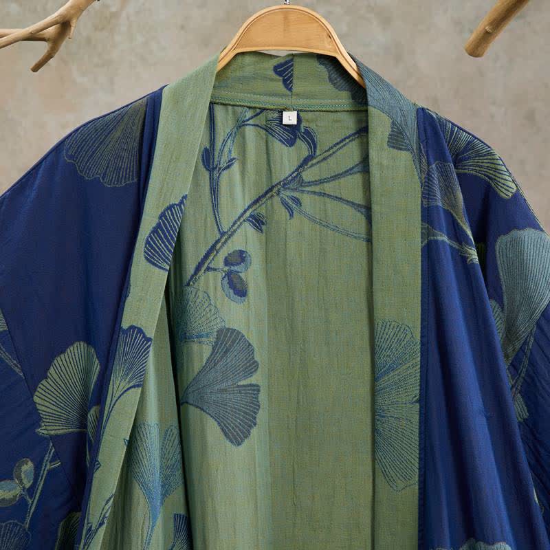 Retro Ginkgo Leaf Cotton Kimono Robe - image 11