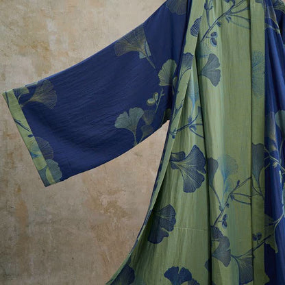 Retro Ginkgo Leaf Cotton Kimono Robe - image 12