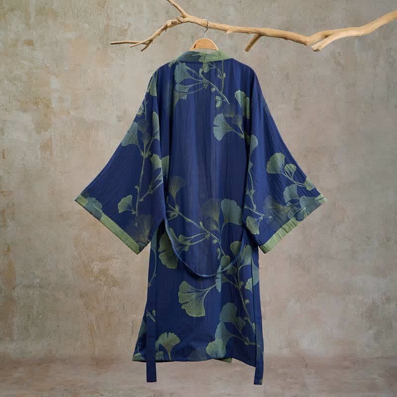 Retro Ginkgo Leaf Cotton Kimono Robe - image 9