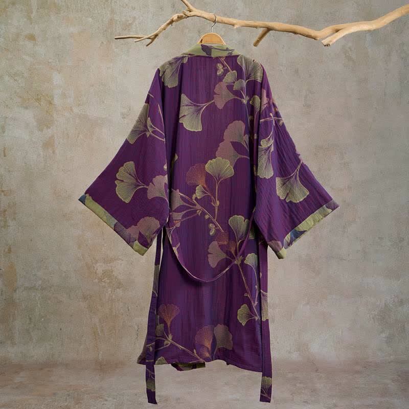 Retro Ginkgo Leaf Cotton Kimono Robe - image 1