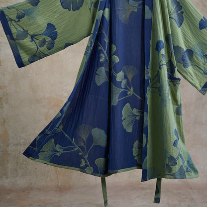 Retro Ginkgo Leaf Cotton Kimono Robe - image 17