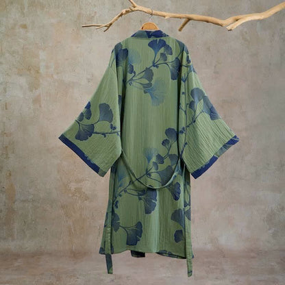 Retro Ginkgo Leaf Cotton Kimono Robe - image 16