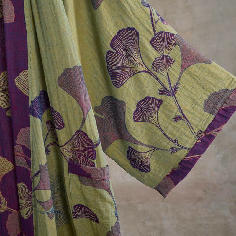Retro Ginkgo Leaf Cotton Kimono Robe - image 28