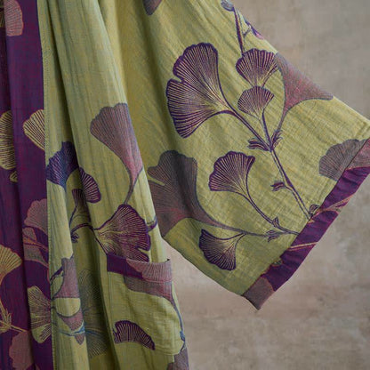 Retro Ginkgo Leaf Cotton Kimono Robe - image 28