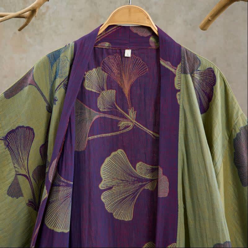 Retro Ginkgo Leaf Cotton Kimono Robe - image 26