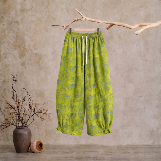 Green Ginkgo Leaf Cotton Pajama Pants - Green - XL - image 0