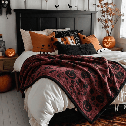 Burgundy Pumpkin Halloween Reversible Cotton Blanket - image 3