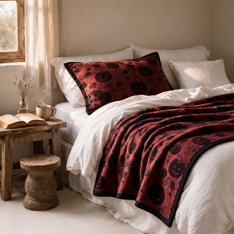 Burgundy Pumpkin Halloween Reversible Cotton Blanket - image 4