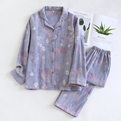 Wisteria Floral Cotton Gauze Sleep Set - Purple - XL - image 13