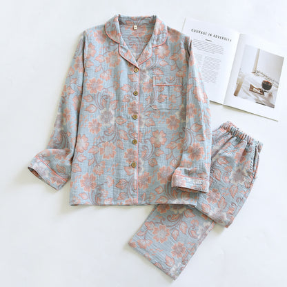Breezy Floral Cotton Gauze Loungewear Set - Gray Blue - XL - image 12