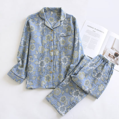 Breezy Floral Cotton Gauze Loungewear Set - Blue - XL - image 1