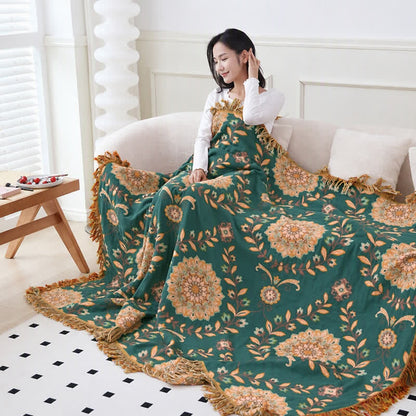 Cotton Gauze Floral Reversible Tassel Quilt - image 10