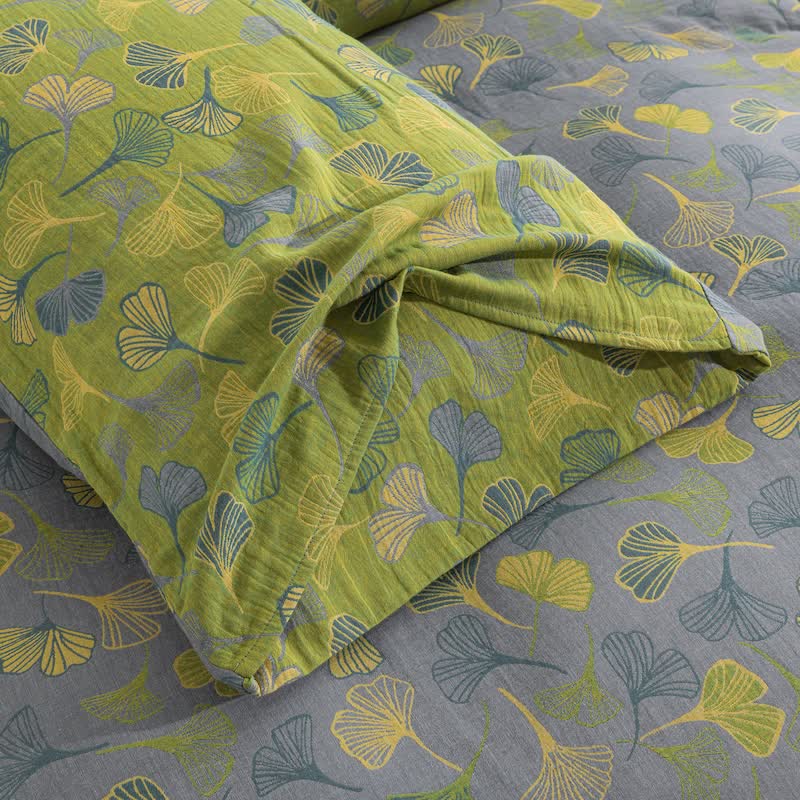 Vintage Green Ginkgo Leaf Cotton Reversible Bedding Set - image 26