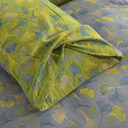 Vintage Green Ginkgo Leaf Cotton Reversible Bedding Set - image 26