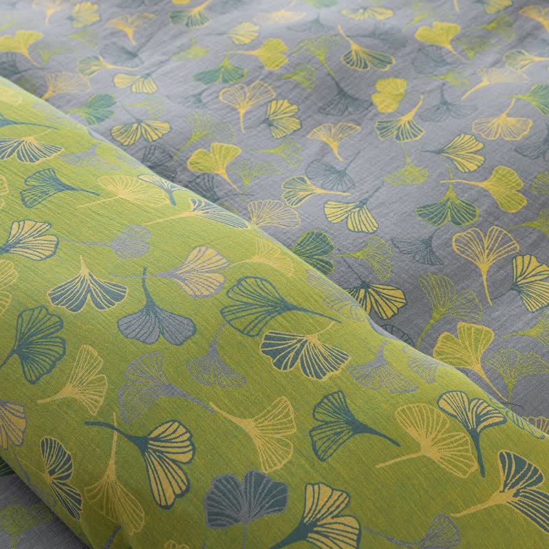 Vintage Green Ginkgo Leaf Cotton Reversible Bedding Set - image 22