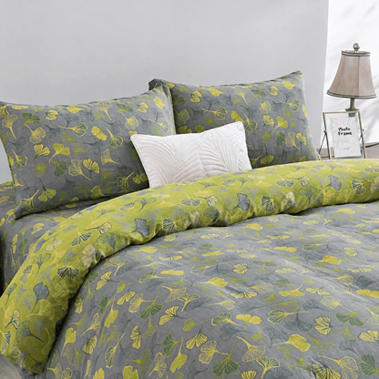 Vintage Green Ginkgo Leaf Cotton Reversible Bedding Set - Light Gray - 2PCS Pillowcases - 20" x 37" - image 16