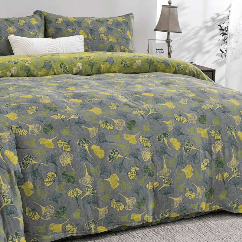 Vintage Green Ginkgo Leaf Cotton Reversible Bedding Set - image 17