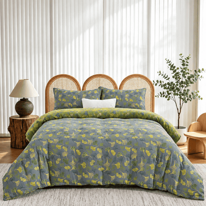 Vintage Green Ginkgo Leaf Cotton Reversible Bedding Set - image 18