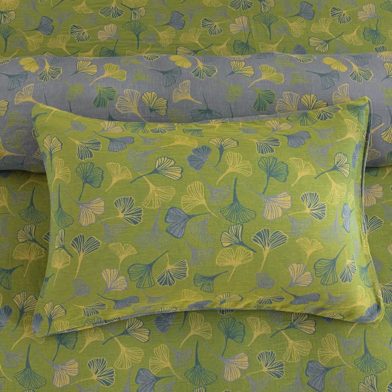 Vintage Green Ginkgo Leaf Cotton Reversible Bedding Set - image 8