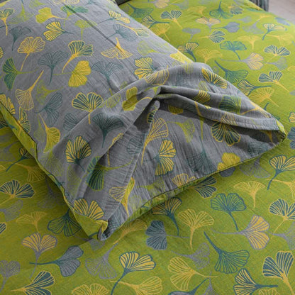 Vintage Green Ginkgo Leaf Cotton Reversible Bedding Set - image 14