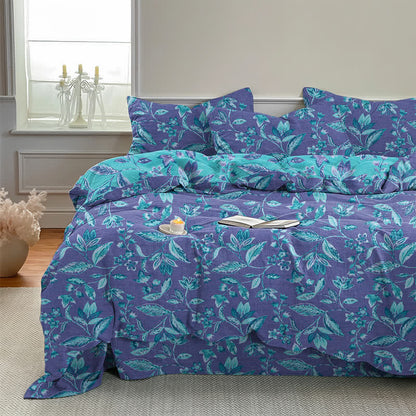 Blue & Purple Leaf Cotton Duvet Cover Bedding Set - image 10