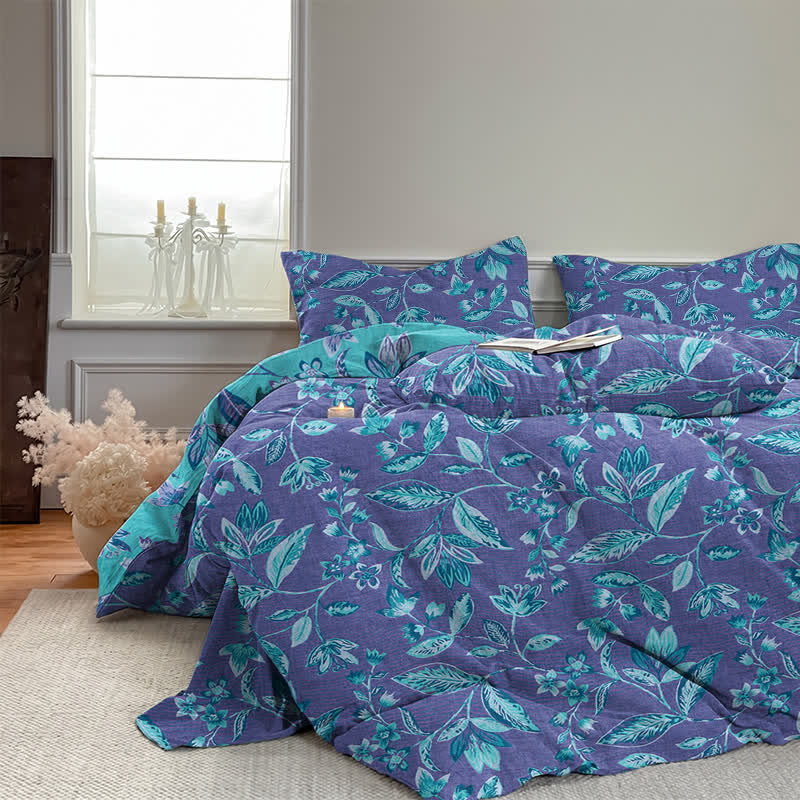 Blue & Purple Leaf Cotton Duvet Cover Bedding Set - image 14