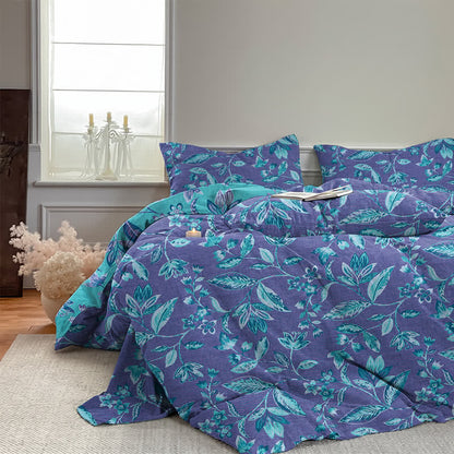 Blue & Purple Leaf Cotton Duvet Cover Bedding Set - image 14