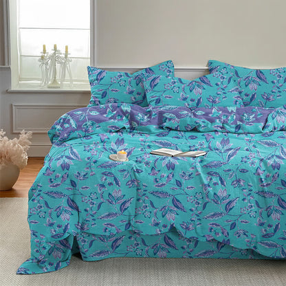 Blue & Purple Leaf Cotton Duvet Cover Bedding Set - image 1